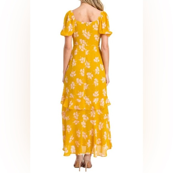 Yellow Floral Maxi Dress with Sleeves - Picture 2 of 3